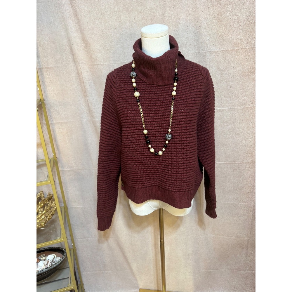 Madewell Burgundy Ribbed Turtleneck Sweater‎ Cotton Merino Wool Blend XS Wine